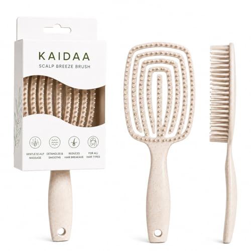 Image of KAIDAA Scalp Breeze Brush | Flexible Vented Detangling Hair Brush for Wet and Dry Hair | Gentle Scalp Massage | Plastic-Reduced Design with 10% Wheat Straw (Beige)