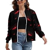MZERSE Women Workout Jacket Coat Tops Hoodies Sweatshirt Zip Up Pocket Bomber Jacket Compatible with Evil Red Eyes, Medium