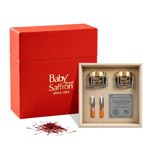 Image of Baby Brand Saffron Signature Gift Hamper | Mongra Kesar /Keshar Threads (2x 0.5g Each) + Instant Saffron Powder (2x500mg Each) | Grade 1 ISO 3632 Tested | For Celebration & Corporate Gifting (Red)