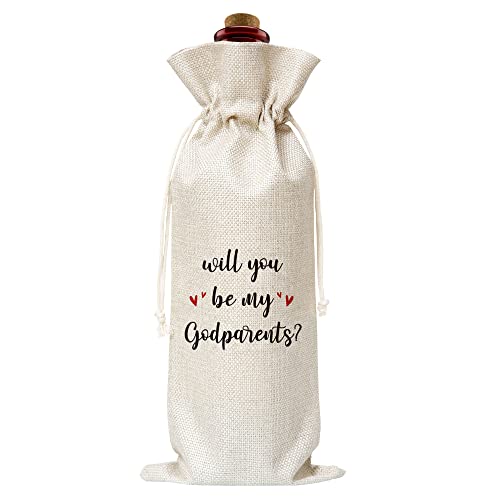 Godparents Burlap Wine Bag