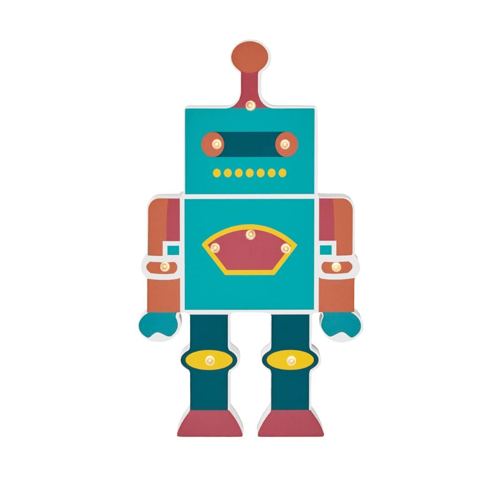 LITECRAFT Glow Robot Table Lamp LED Child's Bedroom Wooden Light - Multicoloured โ image 1