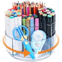 Pencil Holder for Desk, 360-Degree Rotating Pen Marker Crayon Organizer, Spinning Acrylic Desk Pen Organizer Storage, 5 Slots Large Capcaity Caddy for Home Office School Kids Art Supplies