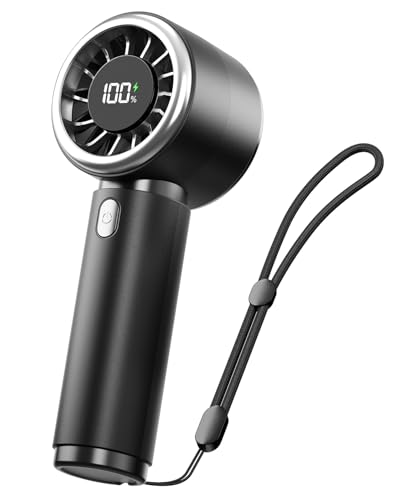 Bearwind Turbo Handheld Fan, Portable Mini Hand Fan with 5 Speeds & LED Display, Small Rechargeable Personal Cooling, Travel Essentials, Outdoor Holiday Gifts for Women Men Kids - Black