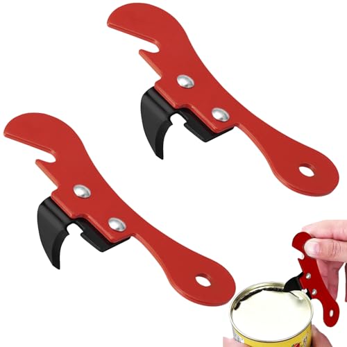 2PCS Manual Can and Bottle Opener - Iron Tin Opener in Red - Multi-Purpose Kitchen Tool for Home, Commercial, Dining Room and Bar