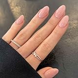 Modelones Pink Press on Nails Almond, Valentines Short Fake Nails, Reusable Nail Kit with Nail Glue Adhesive Tabs Mini Nail File, Nails Press Ons 32Pcs 16 Sizes, Women Girl Gift