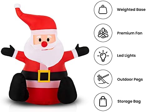 Celebright Christmas Inflatable Santa - Outdoor/Indoor Bright LED Light Up Porch Decoration - Built in Air Compressor - Pegs Included for Garden Use 100cm (3.3ft)