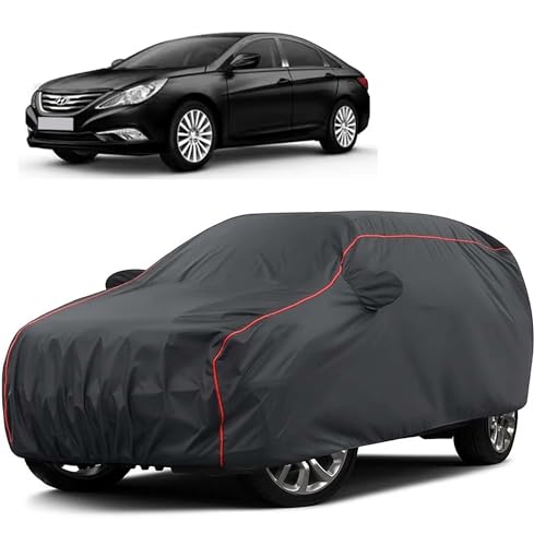Image of Sulfar 100% Water Resistant Car Body Cover Compatible with Mirror for Hyundai Sonata Transform (Triple Stitched, Full Bottom Elastic, Dark Grey Taffeta with Red Piping)