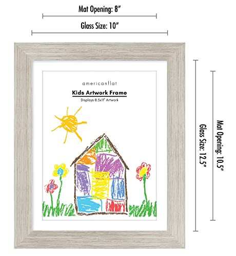 Image of Americanflat Kids Artwork Frame Changeable (Driftwood) - Magnetic Door Holds 100 Art Pieces - 8.5x11 Letter Size Display with Mat or 10x12.5 Without Mat - My Mini Masterpiece (Pack of 8)