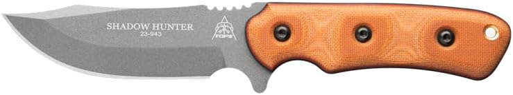 Tops Knives Shadow Hunter Full Tang Fixed Blade- Coyote Tan Kydex Sheath w/Rotating Spring Steel (Tan Canvas/Black Canvas Micarta Handle)