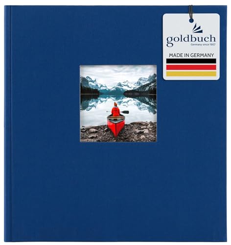 goldbuch 27 895 Bella Vista Fotoalbum mit Bildausschnitt Blau, Erinnerungsalbum im Format 30 x 31 cm, Foto Album 60 weiße Seiten mit Pergamin-Trennblättern, Fotobuch mit Leineneinband, Dunkelblau