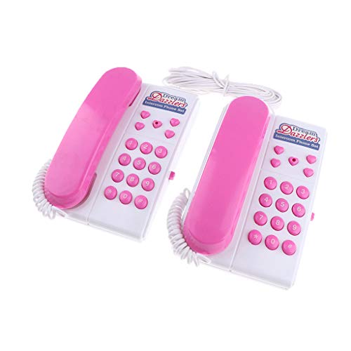 P Prettyia Simulación Plástico Teléfonos con Cable Intercomunicador Regalo para Niños Teléfonos Set Padres Interactivos Juguetes para niños - Rosado