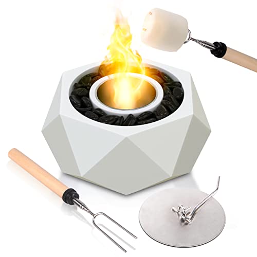 Veritas Decor Indoor Tabletop Fire Pit - Concrete, Polished Mini Fire Pit, Portable Indoor Fire Pit, Clean Burning Mini Fireplace With Fire Glasses For Indoor & Garden #TOP1