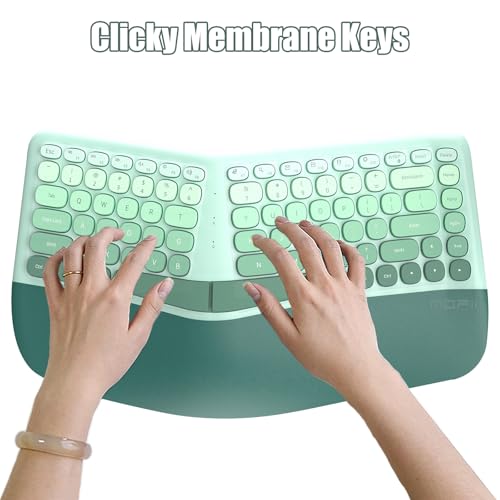 TISHLED Ergonomic Wireless Keyboard and Mouse Combo with Wrist Rest, Curved Split Keys Clicky 84-Key Membrane Keyboard 6-Key Vertical Mouse Set for Win/Mac/PC/Laptop, AAA Batteries, Mint Green by TISHLED - Image 5