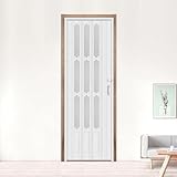 DIYHD 30x80in White PVC Folding Accordion Door Set with Frosted Acrylic Glass, Installation Hardware, Handle and Lock, Ready for Installation