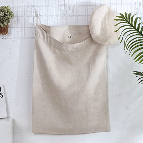Amazhiyu Hänge Wäschesack 100% Leinen, Platzsparend Wäschebeutel, Tür Hängend Wäschesammler, Hängende Wäschekorb Tasche für Badezimmer, Schlafzimmer, Kinderzimmer, 70x50cm, Leinen