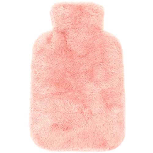 Bakecat Hot Water Bottle Cover - Very Soft Fluffy Cover, 2L, Pink