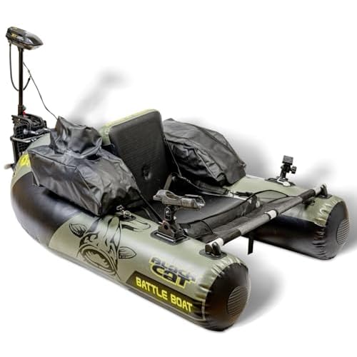 Black Cat Battle Boat Set - Bellyboot + Elektromotor zum aktiven Welsangeln, Angelboot zum Wallerangeln, Wallerboot mit E-Motor zum Aktivangeln