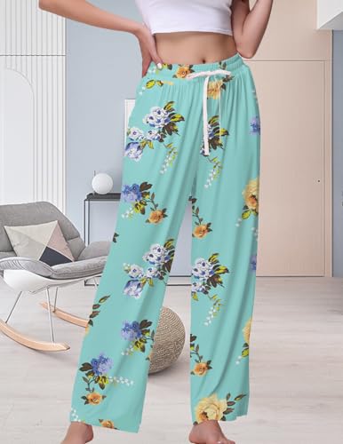 Image of Veseacky Women's Wide Leg Lounge Pants Yoga Pajamas Comfy Stretch Drawstring Pajamas Puls Size Dance Bottoms S-4XL