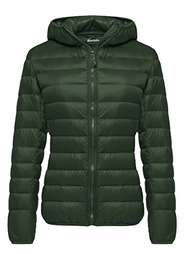 Image of Wantdo Women’s Warm Winter Packable Puffer Down Jacket Lightweight Quilted Padded Hooded Puffer Jacket Windproof Mountain Insulated Jacket Slim Fit Short Outerwear Jacket Blackish Green L