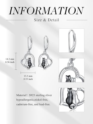 WINNICACA Cat Earrings for Women Sterling Silver Leverback Animal Dangle Earrings Hypoallergenic Jewelry Cute Cat Lover Gifts for Mom Wife Daughter on Mother's Day Birthday Anniversary4