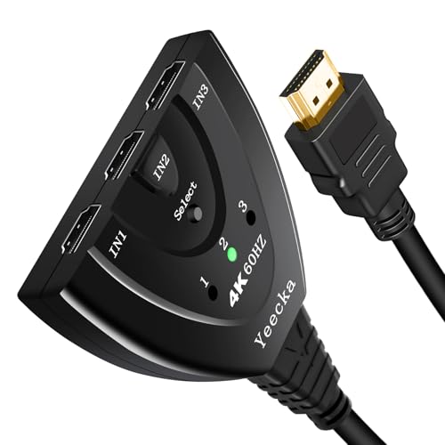 HDMI Splitter HDMI Switch, Yeecka 4K@60Hz Aluminium Bidirektional Hdmi Switch 3 In 1 Out Hdmi Verteiler Unterst&uuml;tzt HD 4K 3D f&uuml;r PS5/4/3, X-Box, HDTV, PC, Blu-Ray, Monitor,usw
