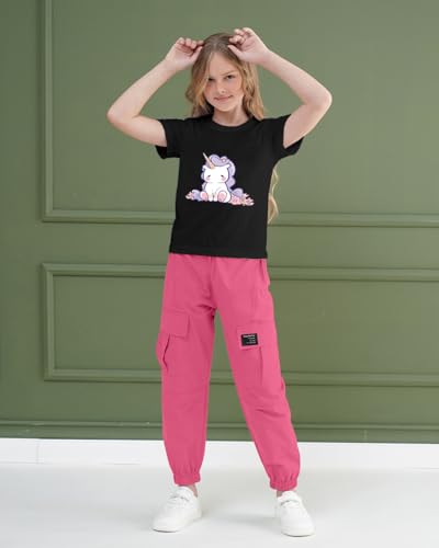 Image of ARTMINE Girls' 2 Piece Outfits Casual Drawstring Jogger Pants and Basic Short Sleeve Top Set, 6-14 Years