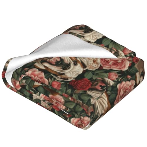 TZJCCMAY English Bulldog Blanket for Kids Women Adults, Floral Dog Lover Throw Blankets, Soft Lightweight Fleece for Bed Sofa Home Living Room Decor, Birthday Gifts, 50x60in by TZJCCMAY - Used condition - Image 4