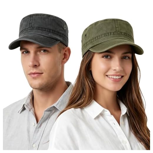 HIQIU Lot de 2 bonnets militaires en coton délavé pour homme - Style vintage - Style militaire - Réglable, vert armée + noir, M-L