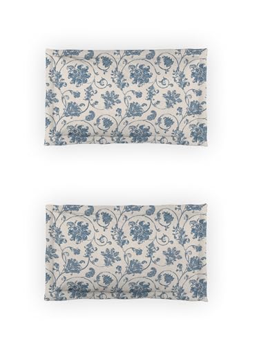 Image of DDECOR Live Beautiful 100% Compact Combed Cotton Ethnic King Flat Bedsheet with 2 Pillow Covers | Rotary Print 145TC | Perfect for Everyday Bedroom Use | Cresta Collection | 2.24 x 2.54 M|Pacific Blue