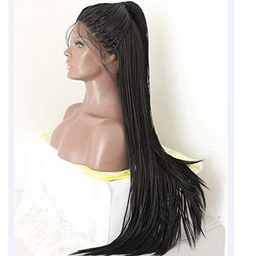 PlatinumHair Long Braided Hair Black Color Micro Braids Free Part With Baby Hair Heat Resistant Glueless Synthetic Lace Front Wigs for Black Women PlatinumHair Long Braided Hair Black Color Micro Braids Free Part With Baby Hair Heat Resistant Glueless Synthetic Lace Front Wigs for Black Women