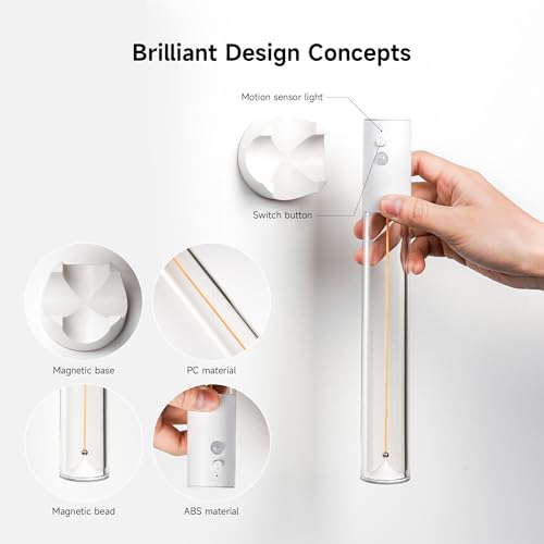 Image of AUGE LIGHT Motion Sensor Light Magnetic Body Sensor Wall Light Wall Sconce Rechargeable USB Torch Lights Cordless Handheld for Bedside Stair Hallway (White)