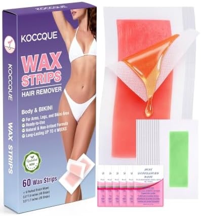66 PCS Wax Strips for Hair Removal: 40 Body & 20 Facial Hair Removal for Women - Waxing Kit for Women, Face, Body, Arms, Legs, Chest, Back, Bikini, Brazilian Waxing Strips & 6 Calming Oil Wipes