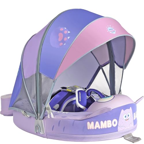 Image of Mambobaby Float with Canopy and Tail New Upgraded Non-Inflatable Baby Pool Float Mambo Float Swim Trainer Solid Infant Swim Float Adjustable Pearl Foam Baby Swim Ring