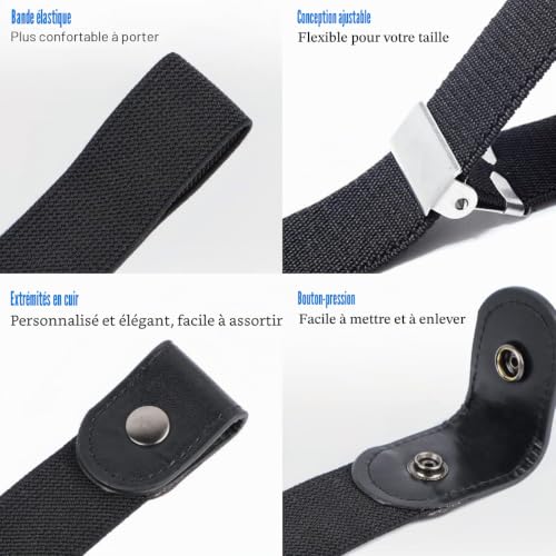 Encuryna Lot de 2 ceintures sans boucle pour femme - Ceinture élastique invisible pour homme et femme - Grande taille - Pas de boucle - Ceinture invisible pour pantalon en jean, Noir , S – vue 3