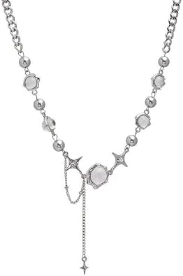 Pingyongchang H&Z Y2k Crystal Star Moonstone Necklace Irregular Punk Gothic Kpop Downtown Choker for Women