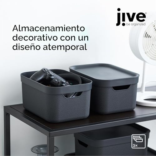 Miniatura 2 de Caja Decorativa Jive, Juego De 3 Cajas De Almacenamiento De 5l Con Tapa, Plástico Pp Reciclado , Negro, 3x5l 26,5 X 18,5 X 13,5 Cm