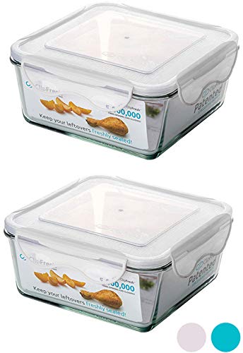 ClipFresh Airtight Oven-Safe Glass Food Storage Containers with BPA-Free Locking Lids (Pack of 2), 11-Cup, Applewhite