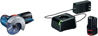 Bosch GWS12V-30N 12V Max Brushless 3 in. Angle Grinder (Bare Tool), Blue & GXS12V-01N12 12V Max Lithium-Ion Battery and Charger Starter Kit