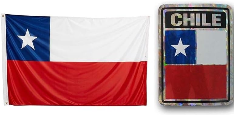 Deluxe Combo Set Chile Country 3x5 3x5 Flag and 3"x4" Decal by Lumaglow