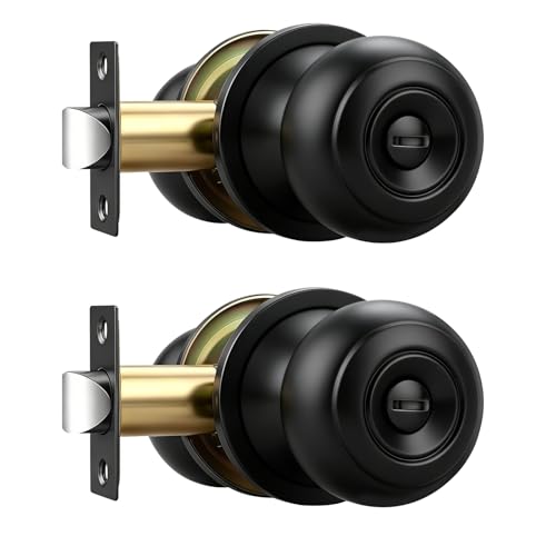 Brotima 2 Pack Black Door Knobs Interior Bathroom Bedroom Door Knob Matte Black Privacy Door Knob Round Ball Flat Black Doorknob Keyless Black Interior Door Knob Indoor Bedroom Door Knobs