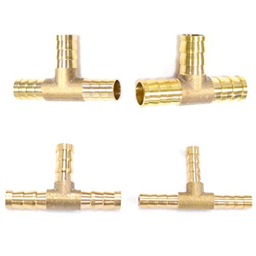 Lezed 3 Manier Brandstofslang prikkeldraad Connector Messing Slang Joiner Adapter Gasslang Connector T-stuk Messing Adapter voor Brandstof Air Water Gas Olie 4 stks (6mm 8mm 10mm 12mm)