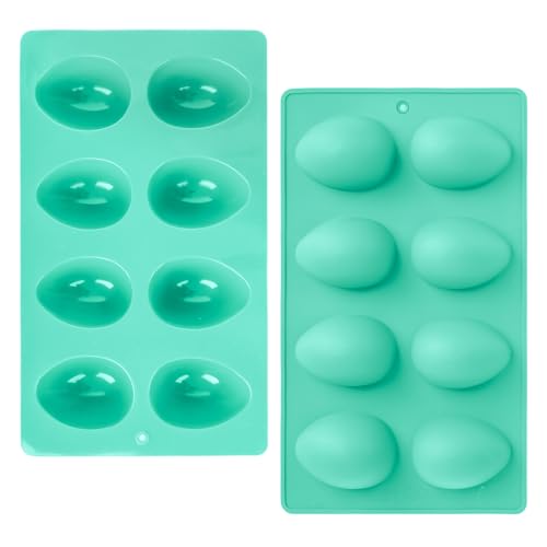 2Pcs 8-Cavity Silicone Easter Egg Molds Egg Shaped Cake Pop Mold Baking Supplies for Making Chocolate Jello Candy (Green)