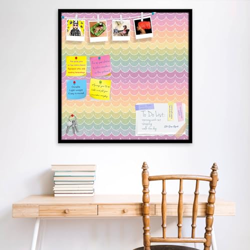 Image of ArtzFolio Wavey | Bulletin Board Notice Pin Board | Vision Soft Board Combo with Thumb Push Pins & Sticky Notes | Black Frame | 28 x 28 inch (71 x 71 cms)