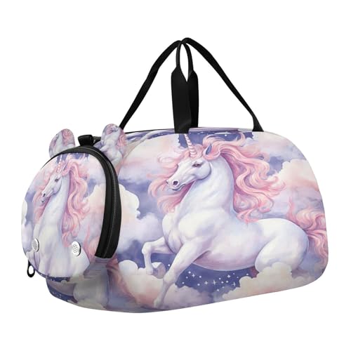 YETTASBIN Sport Travel Duffel Bag for Girls Boys, Cute Animal Large Waterproof Weekender Overnight Bag, Detachable Shoulder Strap Gym Bag with Shoe Compartment & Wet Pocket