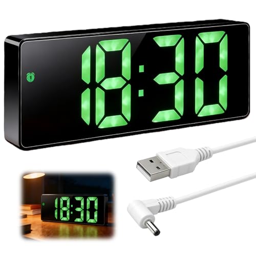 Réveil Numérique avec Câble USB, Horloge Digitale LED avec Gros Chiffres Reveil Digital 12 / 24H avec Température Date Alarme Luminosité Réglable, Horloge de Bureau Numérique pour Chambre Bureau Salon