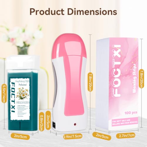 Image of Roll On Wax kit, Wax Roller Kit for Hair Removal with 2 Chamomile Soft Wax Cartridge, 100 Non-Woven Wax Strips & 10 Wipes, Sensitive Skin Roll on Waxing Kit for Women