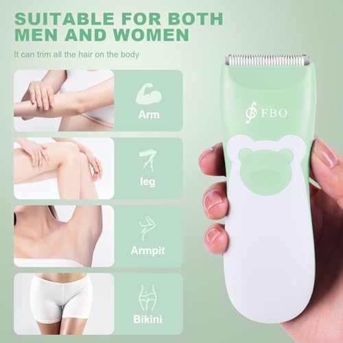 Image of FBO Baby Hair Clipper, Professional Quiet Waterproof Painless Body Hair Trimmer, Multi-Purpose Grooming Kit for Infants, Toddlers & Adults, Home and Salon Use, Green Bear