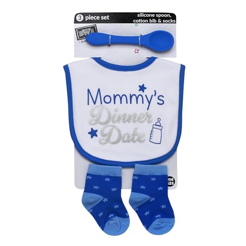 3 Piece Set for Baby with Bib, Food Grade Silicone Spoon and Matching Socks