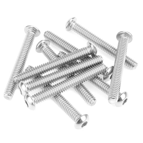 Image of 10 Pieces 1 /4-20 x 2 Button Head Socket Cap Screws Bolts, HELIFOUNER 304 Stainless Steel (18-8) Screws, Bright Finish, Fully Threaded