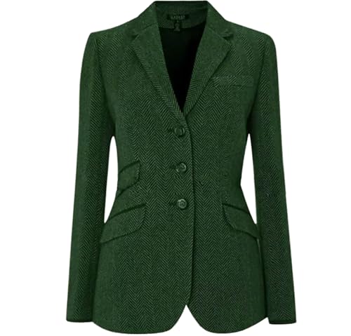 Women's Vintage Herringbone Blazer Jacket Notch Lapel Retro Single Breasted Flap Pocket Casual Party Classic